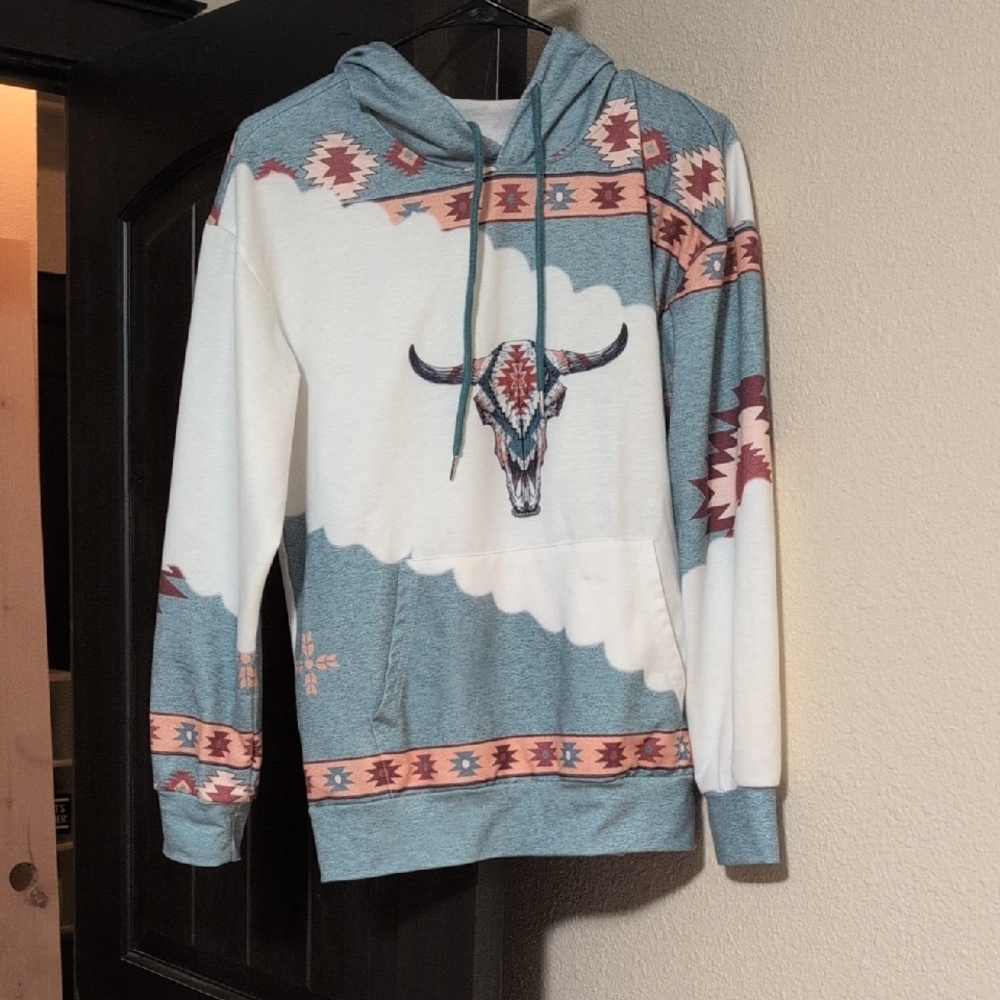 Southwestern Hoodie with Bull Skull Design